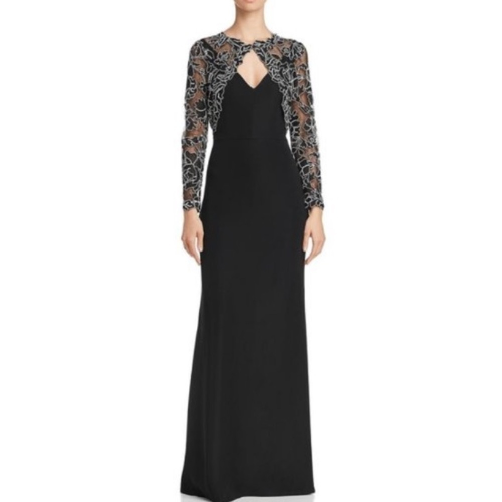 Tadashi Shoji Embroidered Gown Black Gold